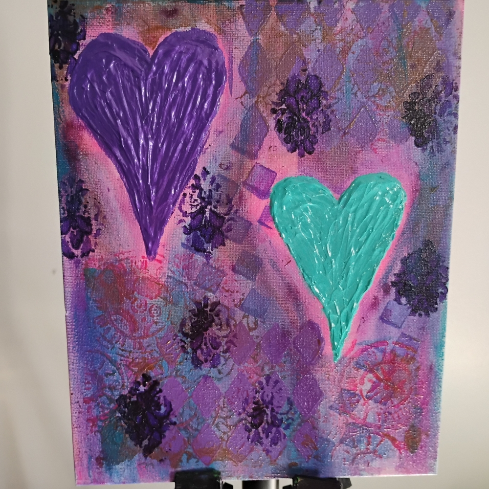 Abstract Heart Canvas Art - Purple and Teal